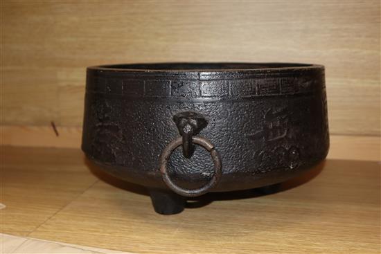 A Chinese cast iron tripod censer diameter 31cm